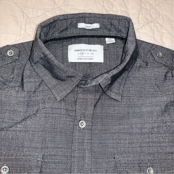 Paper Denim & Cloth men’s Medium Slim Stretch Fabric LS Gray Button Down Shirt - Picture 1 of 4